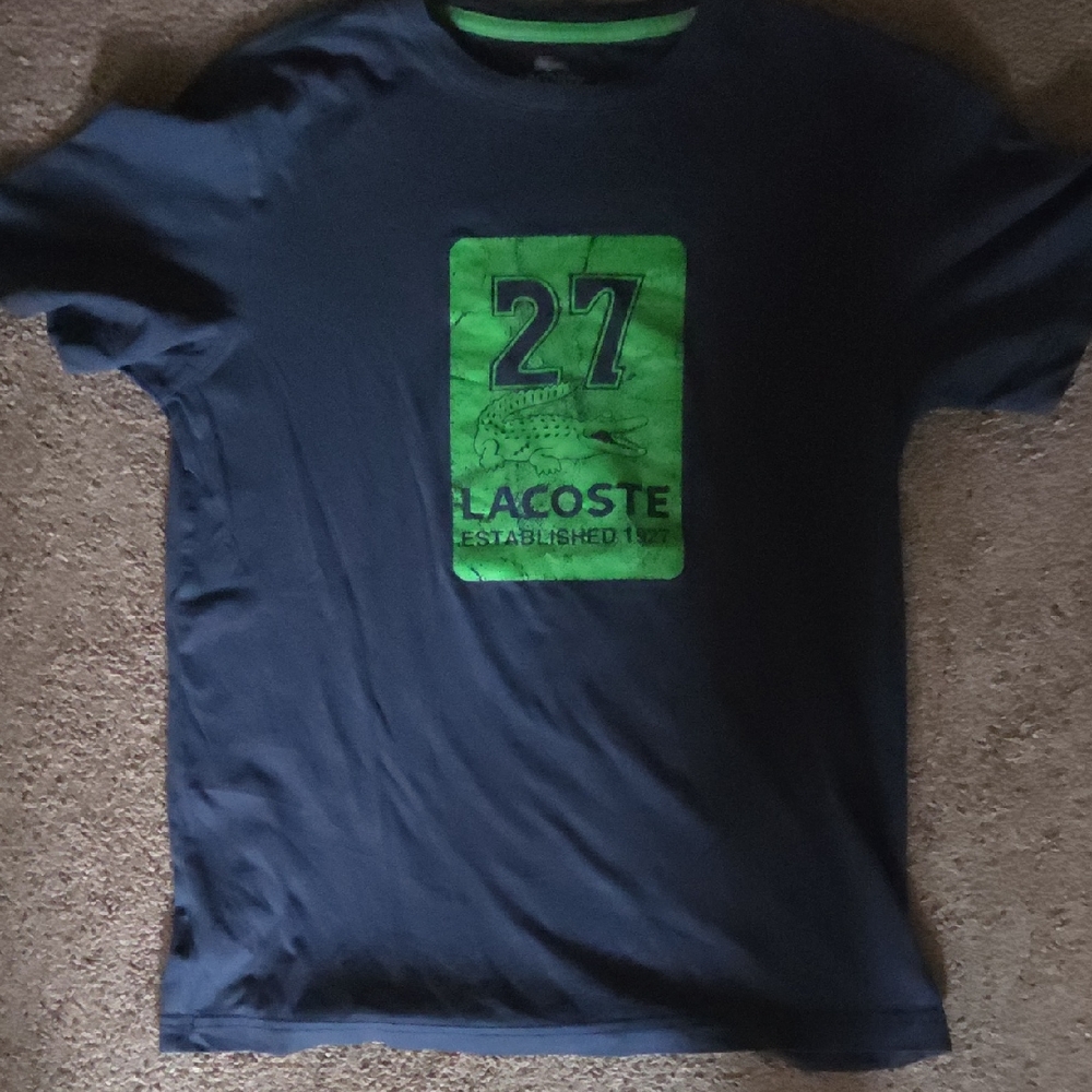 Lacoste Dark Blue Tee with Vibrant Green Print